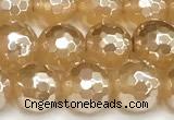 CAA6051 15 inches 8mm faceted round AB-color yellow agate beads