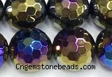 CAA6056 15 inches 10mm faceted round AB-color black agate beads