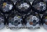 CAA6060 15 inches 10mm faceted round AB-color black agate beads