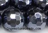 CAA6061 15 inches 12mm faceted round AB-color black agate beads