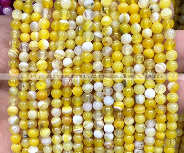 CAA6360 15 inches 4mm round yellow banded agate beads wholesale