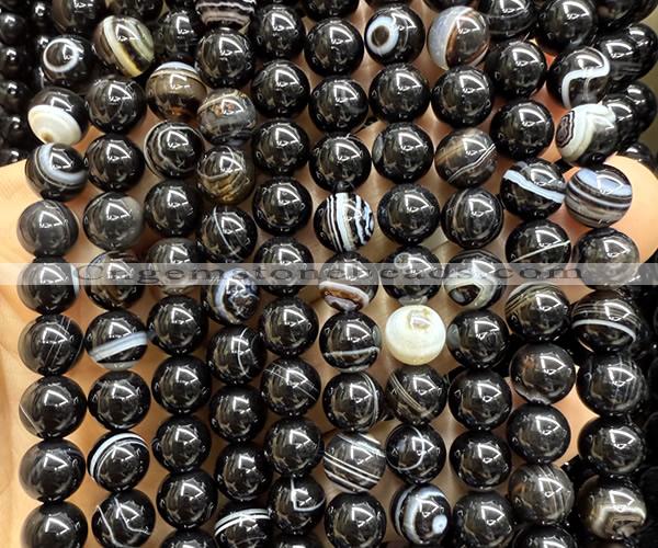 CAA6403 15 inches 10mm round black banded agate beads wholesale