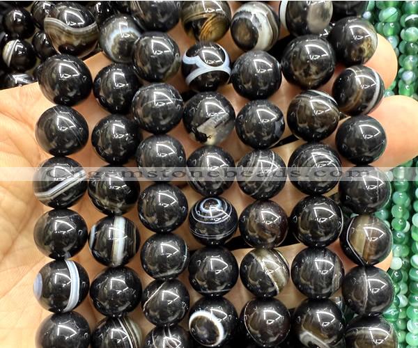 CAA6404 15 inches 12mm round black banded agate beads wholesale