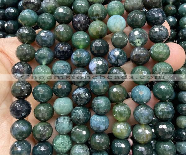 CAA6462 15 inches 10mm faceted round moss agate beads wholesale