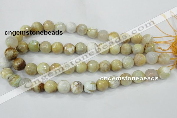 CAA726 15.5 inches 14mm faceted round fire crackle agate beads