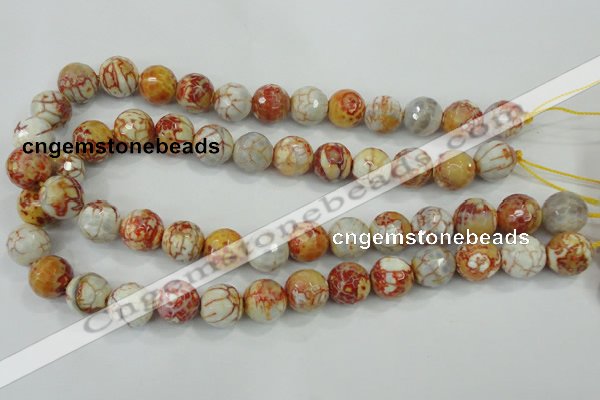 CAA729 15.5 inches 14mm faceted round fire crackle agate beads