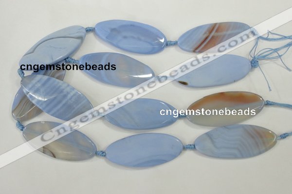 CAA747 15.5 inches 25*55mm twisted oval blue lace agate beads wholesale