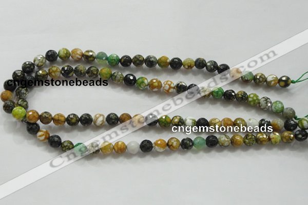 CAA791 15.5 inches 8mm faceted round fire crackle agate beads