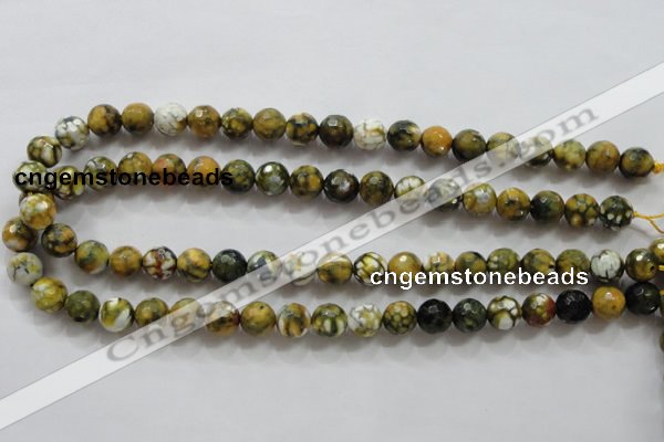 CAA797 15.5 inches 10mm faceted round fire crackle agate beads