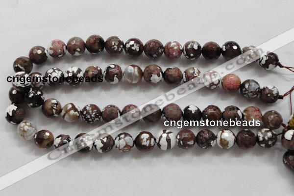 CAA807 15.5 inches 14mm faceted round fire crackle agate beads