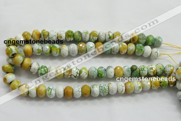 CAA825 15.5 inches 10*14mm faceted rondelle fire crackle agate beads