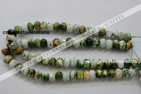 CAA827 15.5 inches 10*14mm faceted rondelle fire crackle agate beads