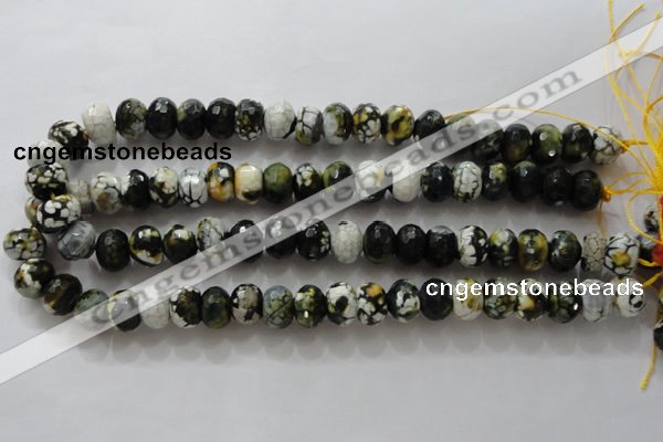 CAA828 15.5 inches 10*14mm faceted rondelle fire crackle agate beads