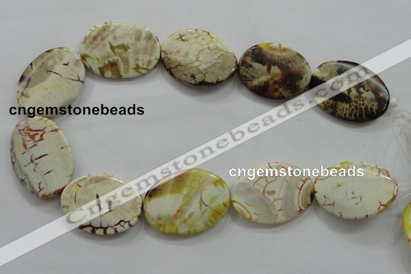 CAA845 15.5 inches 25*35mm twisted oval fire crackle agate beads