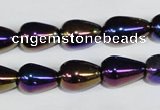 CAA855 15.5 inches 10*14mm teardrop AB-color black agate beads