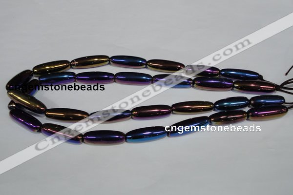 CAA858 15.5 inches 9*27mm rice AB-color black agate beads