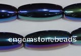 CAA859 15.5 inches 12*30mm rice AB-color black agate beads