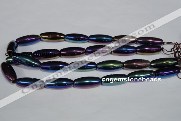 CAA859 15.5 inches 12*30mm rice AB-color black agate beads