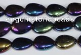 CAA860 15.5 inches 10*14mm flat teardrop AB-color black agate beads