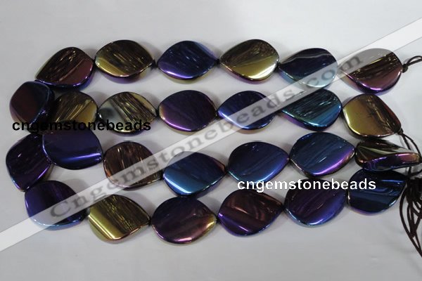 CAA863 15.5 inches 25*33mm twisted teardrop AB-color black agate beads