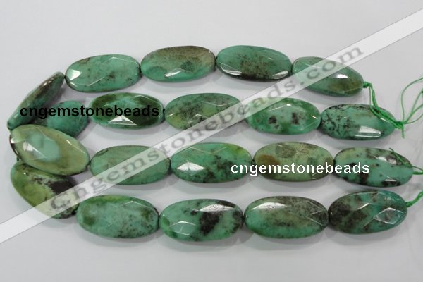 CAA94 15.5 inches 20*40mm faceted oval grass agate gemstone beads