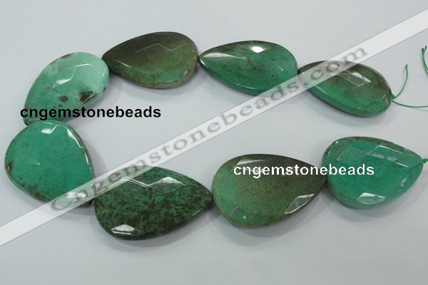 CAA96 15.5 inches 35*50mm faceted flat teardrop grass agate beads