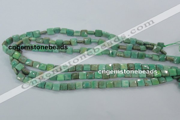 CAA99 15.5 inches 8*8mm faceted square grass agate gemstone beads