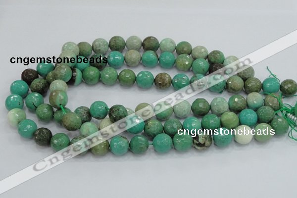 CAB10 15.5 inches 14mm faceted round green grass agate gemstone beads