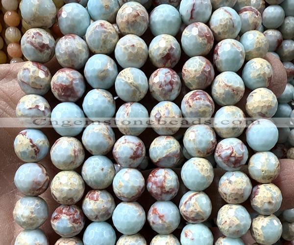 CAB1023 15 inches 10mm faceted round blue agalmatolite beads