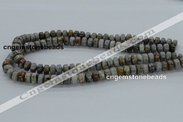 CAB140 15.5 inches 7*10mm roundel bamboo leaf agate beads