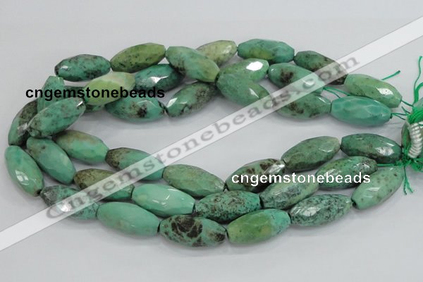 CAB21 15.5 inches 14*30mm faceted rice green grass agate beads