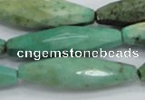CAB22 15.5 inches 11*40mm faceted rice green grass agate beads