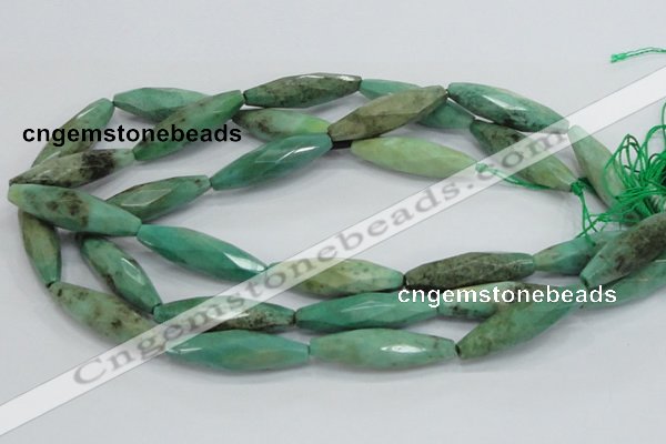 CAB22 15.5 inches 11*40mm faceted rice green grass agate beads