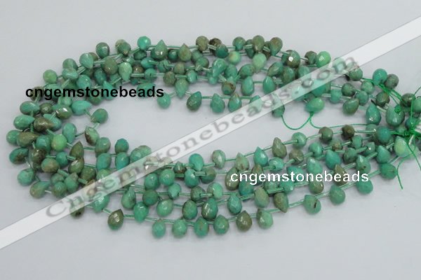 CAB23 15.5 inches 7*10mm faceted teardrop green grass agate beads