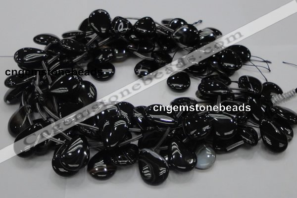 CAB315 15.5 inches 18*25mm flat teardrop black agate gemstone beads