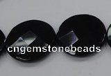 CAB320 15.5 inches 25mm faceted coin black agate gemstone beads