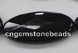 CAB322 15.5 inches 25*50mm faceted oval black agate gemstone beads