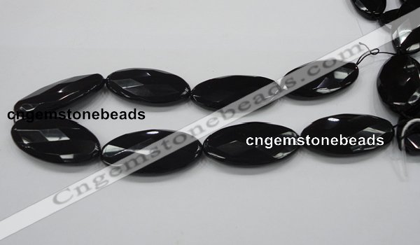 CAB322 15.5 inches 25*50mm faceted oval black agate gemstone beads