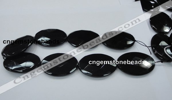 CAB323 15.5 inches 35*50mm faceted oval black agate gemstone beads