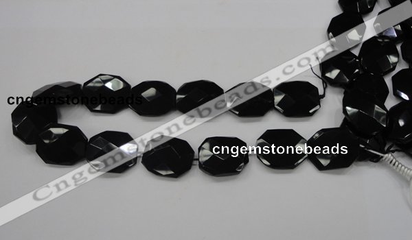 CAB326 15.5 inches 25*30mm faceted octagonal black agate gemstone beads