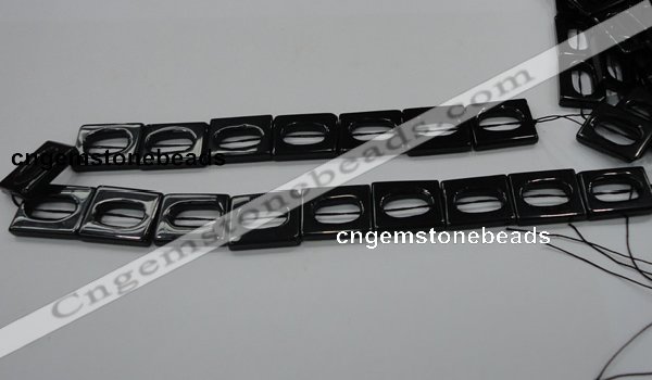 CAB328 15.5 inches 18*24mm hollow rectangle black agate gemstone beads
