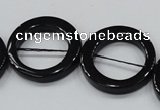 CAB329 15.5 inches 30mm donut shape black agate gemstone beads