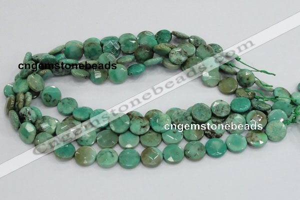 CAB33 15.5 inches 14mm faceted coin green grass agate gemstone beads