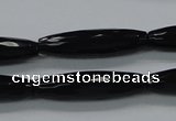 CAB330 15.5 inches 8*30mm faceted rice black agate gemstone beads