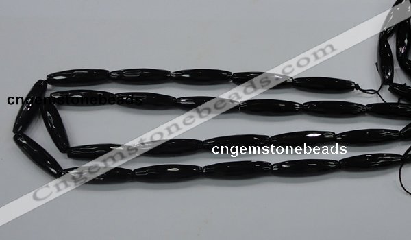 CAB330 15.5 inches 8*30mm faceted rice black agate gemstone beads