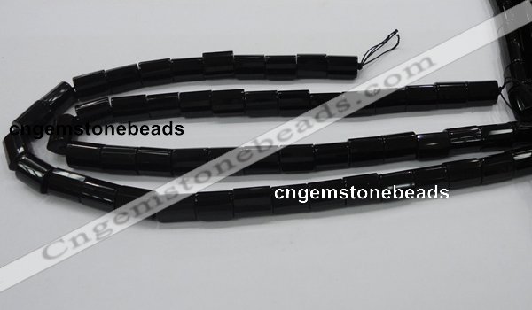 CAB334 15.5 inches 10*14mm faceted column black agate gemstone beads