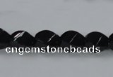 CAB335 15.5 inches 8*12mm faceted & twisted rice black agate beads