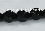 CAB337 15.5 inches 15*20mm faceted & twisted rice black agate beads