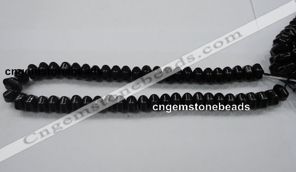 CAB340 15.5 inches 8*14mm hexagon rondelle black agate gemstone beads