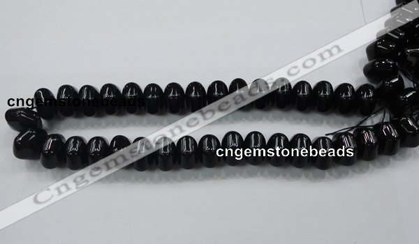 CAB341 15.5 inches 12*18mm hexagon rondelle black agate gemstone beads